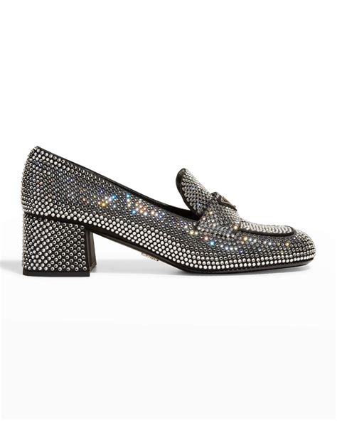 prada crystal logo block-heel loafers|Prada Crystal Logo Block.